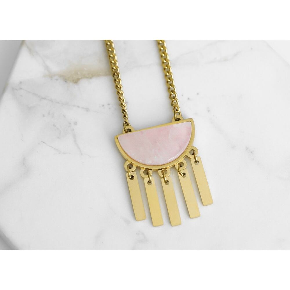 RETAIL $40 Kinsley Armelle Ballet Rose Quartz 18K Gold Ion Plated! Necklace*18" - Picture 2 of 3